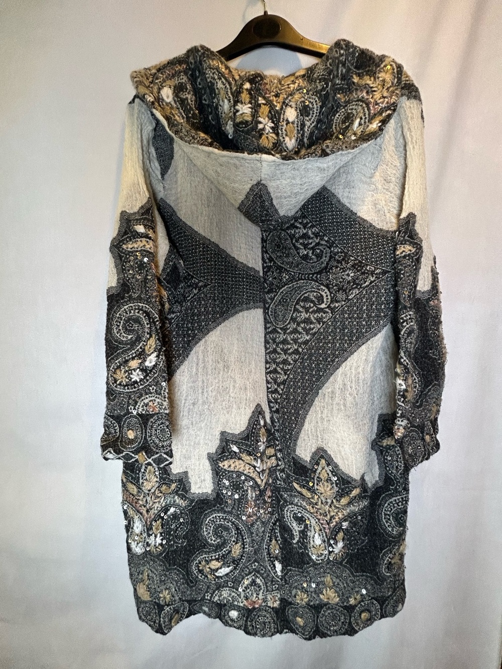 BABA India 100% Wool Open Front Waterfall Hooded Cardigan Jacket One Size Boho